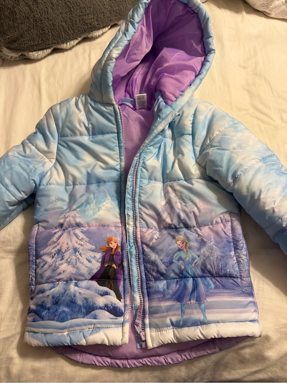 Disney Girls Light Blue & Purple Frozen Elsa Puffer Jacket - like new